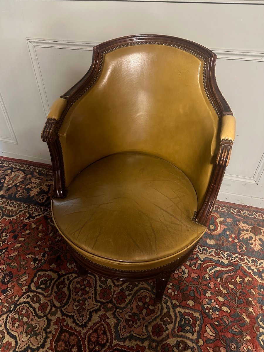 Fauteuil De Bureau Tournant,de Style Louis XVI En Acajou. -photo-2