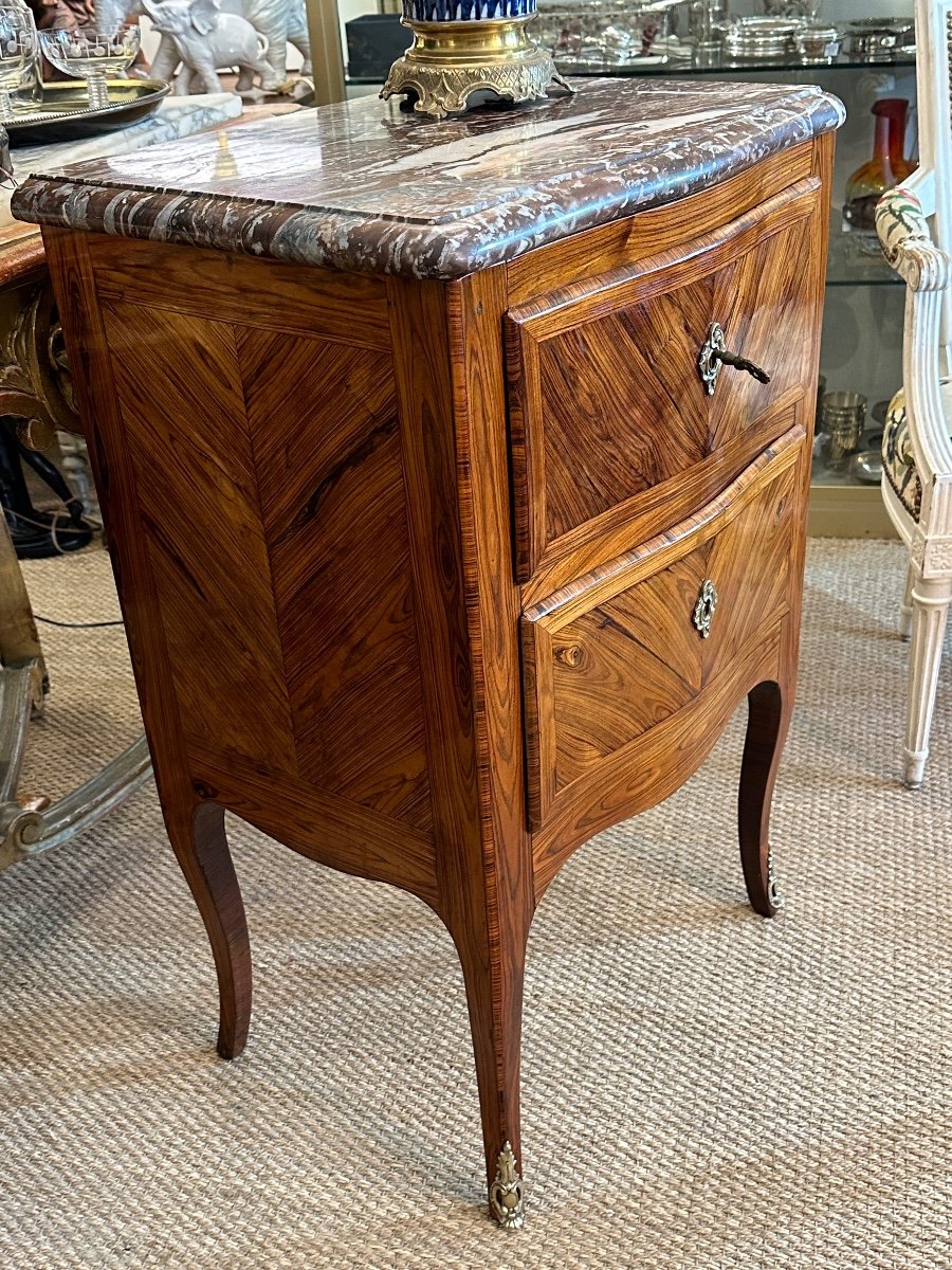 Petite Commode d'époque XVIII ème, En Marqueterie De Bois De Violette. -photo-2