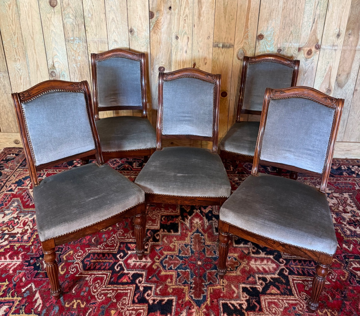 Set Of Five Louis-philippe Period Chairs In Rosewood. -photo-2