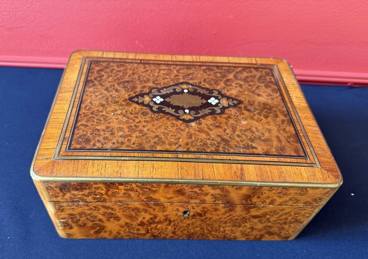 Coffret à bijoux d'époque Napoléon III en marqueterie. -photo-2