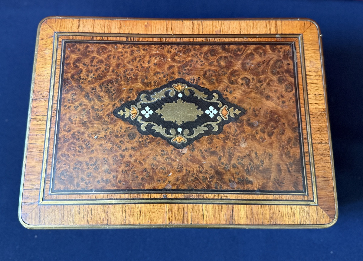 Coffret à bijoux d'époque Napoléon III en marqueterie. -photo-3