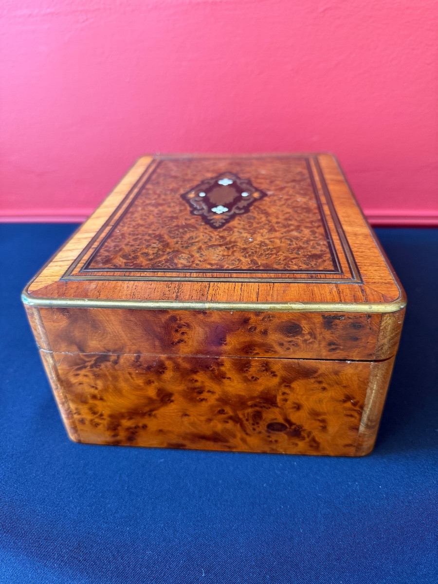 Coffret à bijoux d'époque Napoléon III en marqueterie. -photo-3