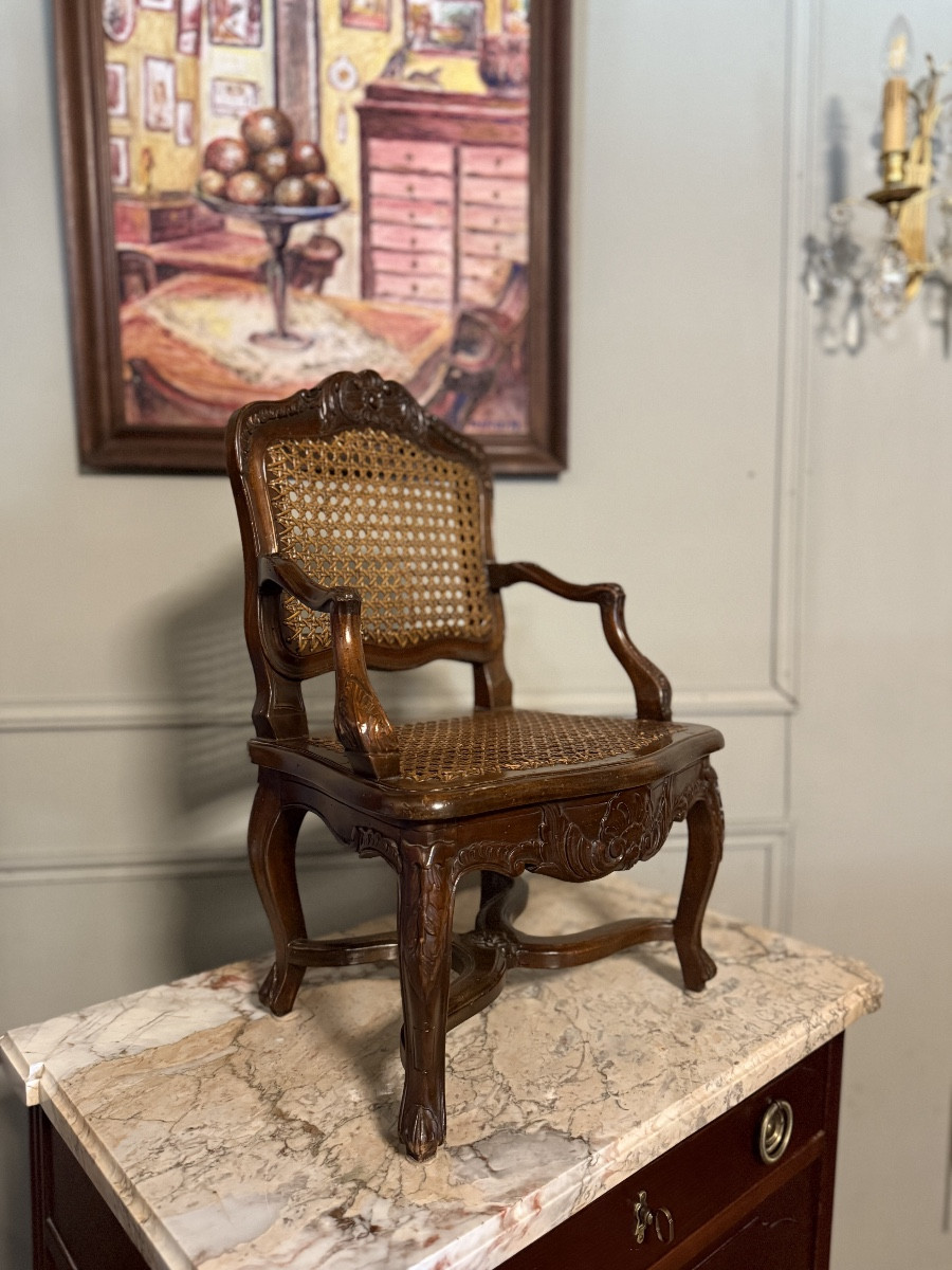 Regency Style Children's Armchair In Natural Wood. 
