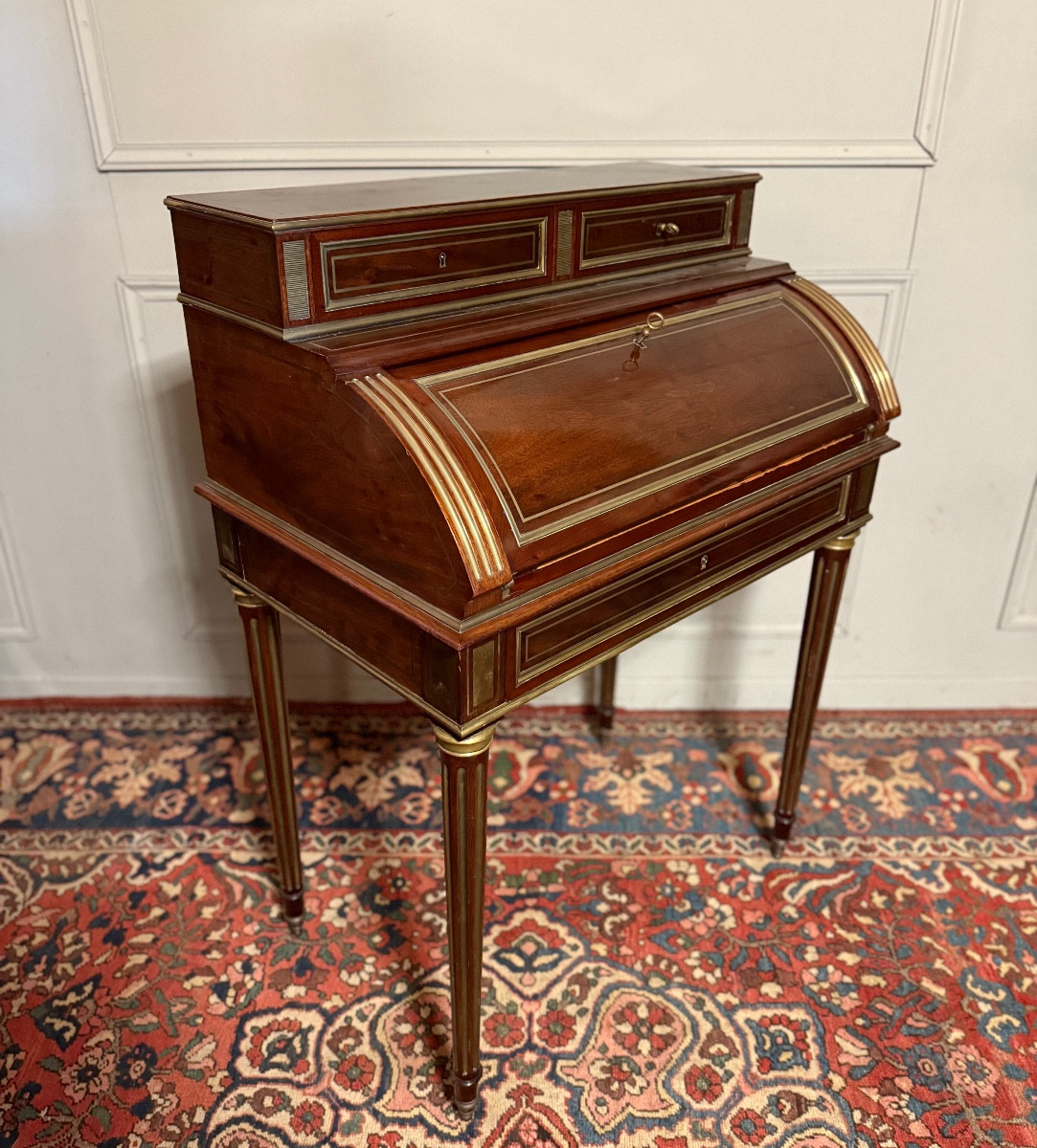 Bureau de pente de style Louis XVI en acajou. -photo-1