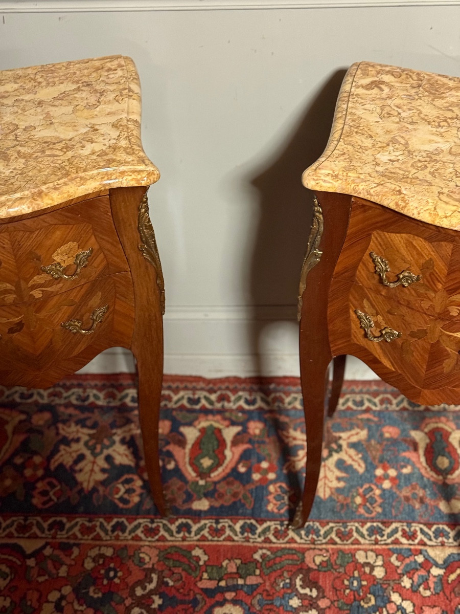 Pair Of Louis XV Style Marquetry Bedside Tables. -photo-1