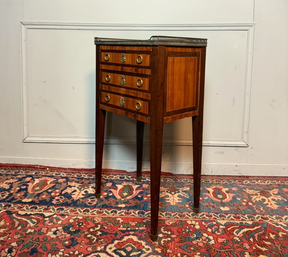 Louis XVI Style Bedside Table Or Chiffonnière In Marquetry. -photo-4