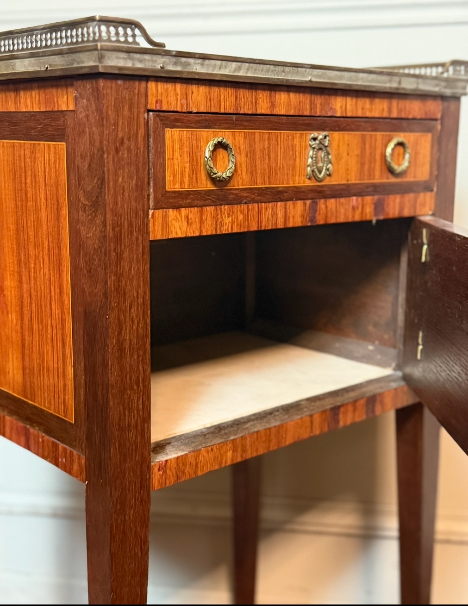 Louis XVI Style Bedside Table Or Chiffonnière In Marquetry. -photo-2
