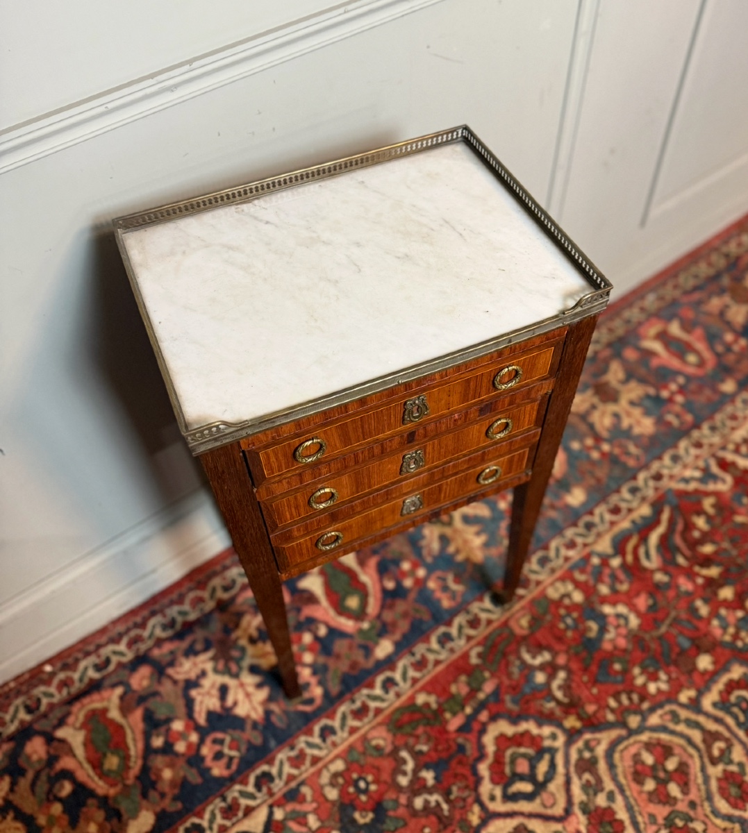 Louis XVI Style Bedside Table Or Chiffonnière In Marquetry. -photo-3