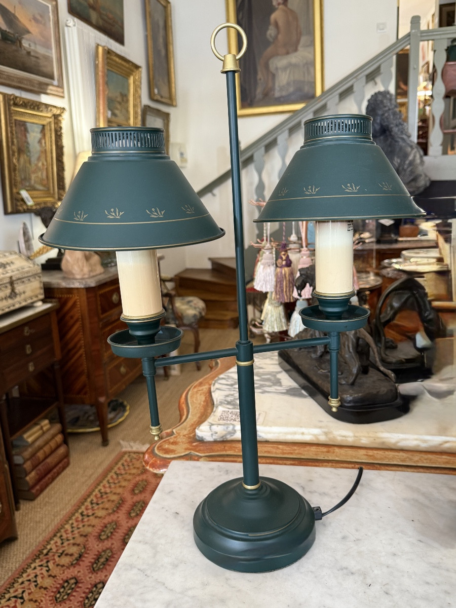 Pair Of Quinquet Lamps In Painted Sheet Metal. -photo-2