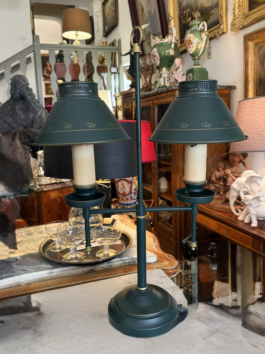 Pair Of Quinquet Lamps In Painted Sheet Metal. -photo-3