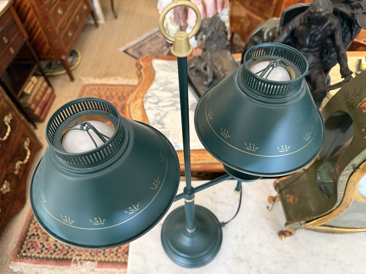 Pair Of Quinquet Lamps In Painted Sheet Metal. -photo-1