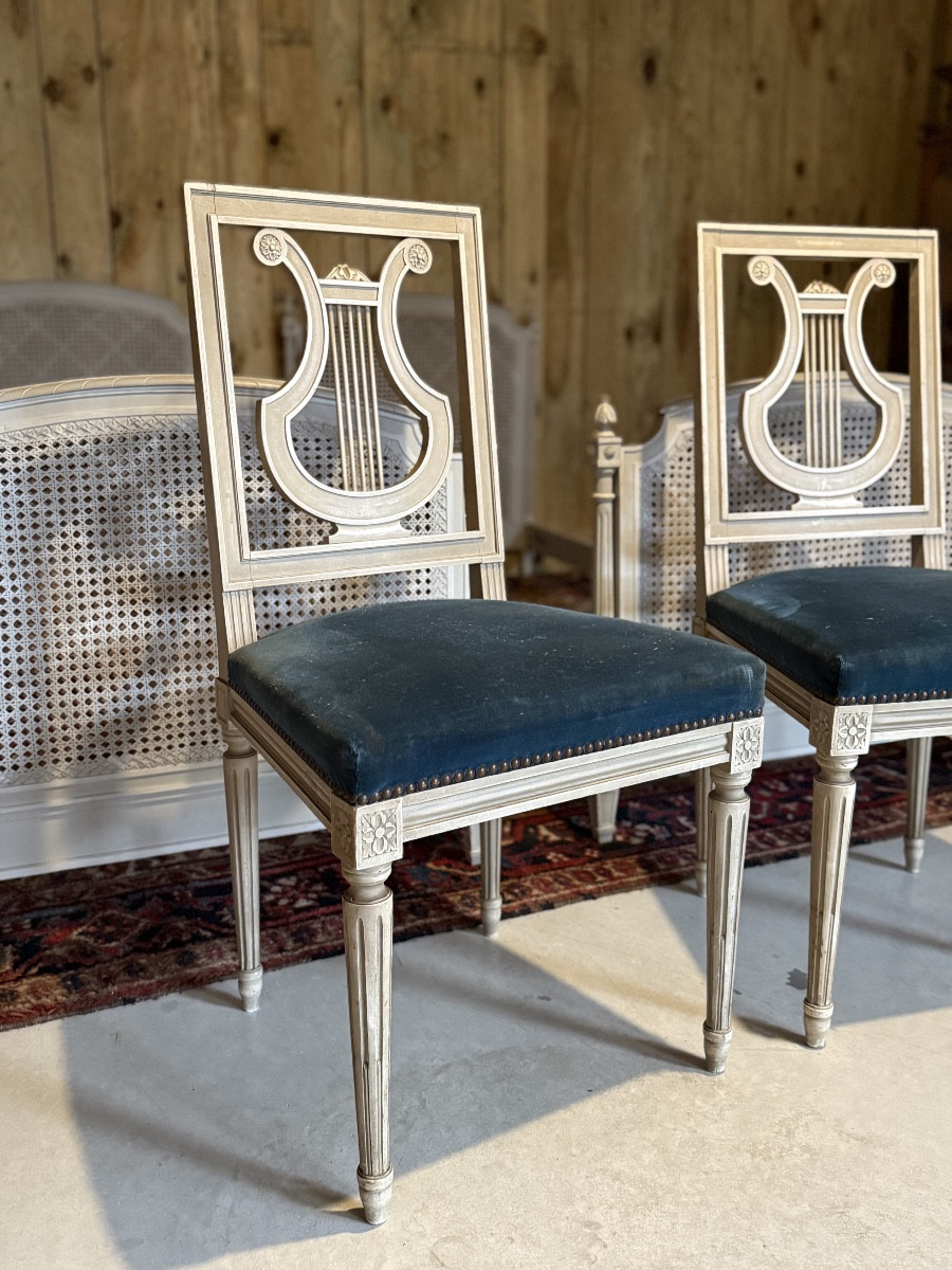 Pair Of Louis XVI Style Lyre Chairs. -photo-4