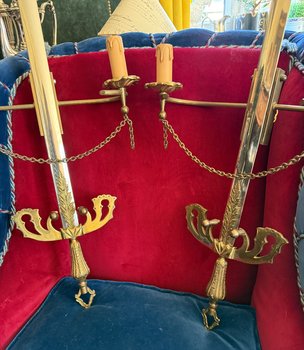 Pair Of Hollywood Regency Sword Sconces   -photo-2