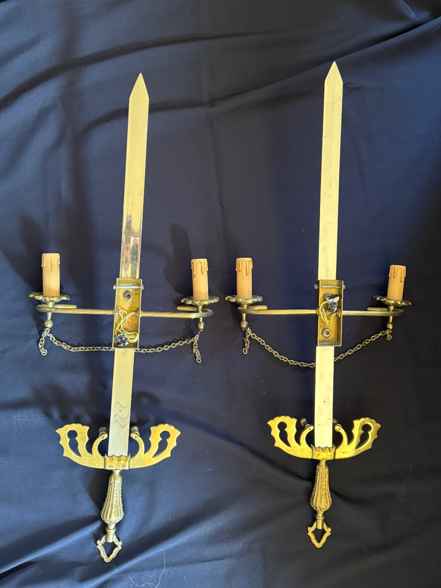 Pair Of Hollywood Regency Sword Sconces   -photo-1