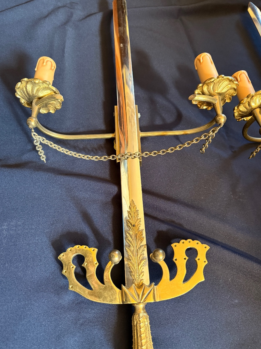 Pair Of Hollywood Regency Sword Sconces   -photo-2