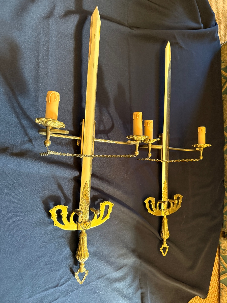 Pair Of Hollywood Regency Sword Sconces   -photo-3