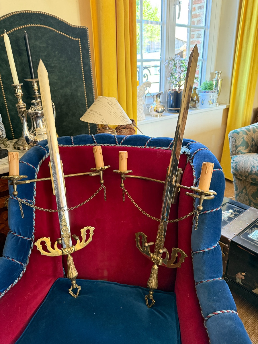 Pair Of Hollywood Regency Sword Sconces   