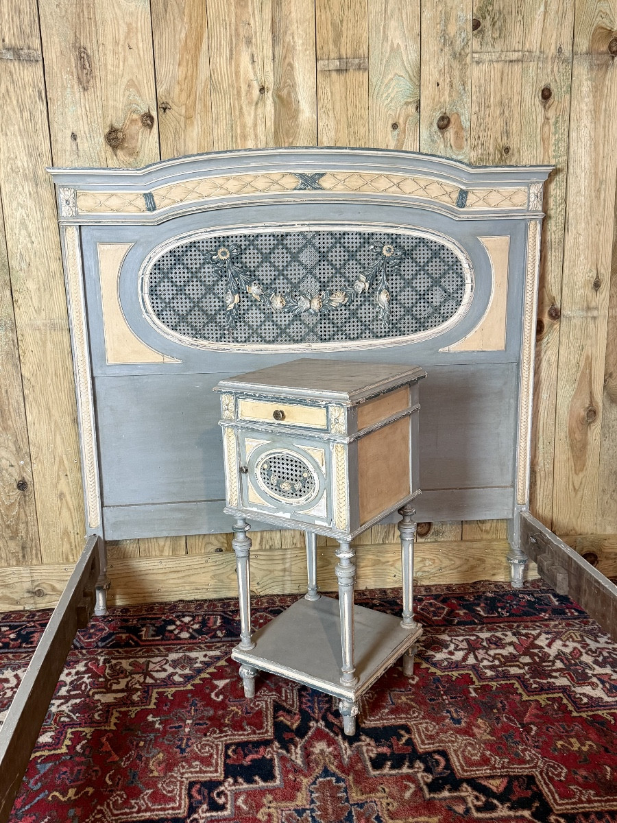 Louis XVI Style Lacquered And Caned Bed. -photo-1