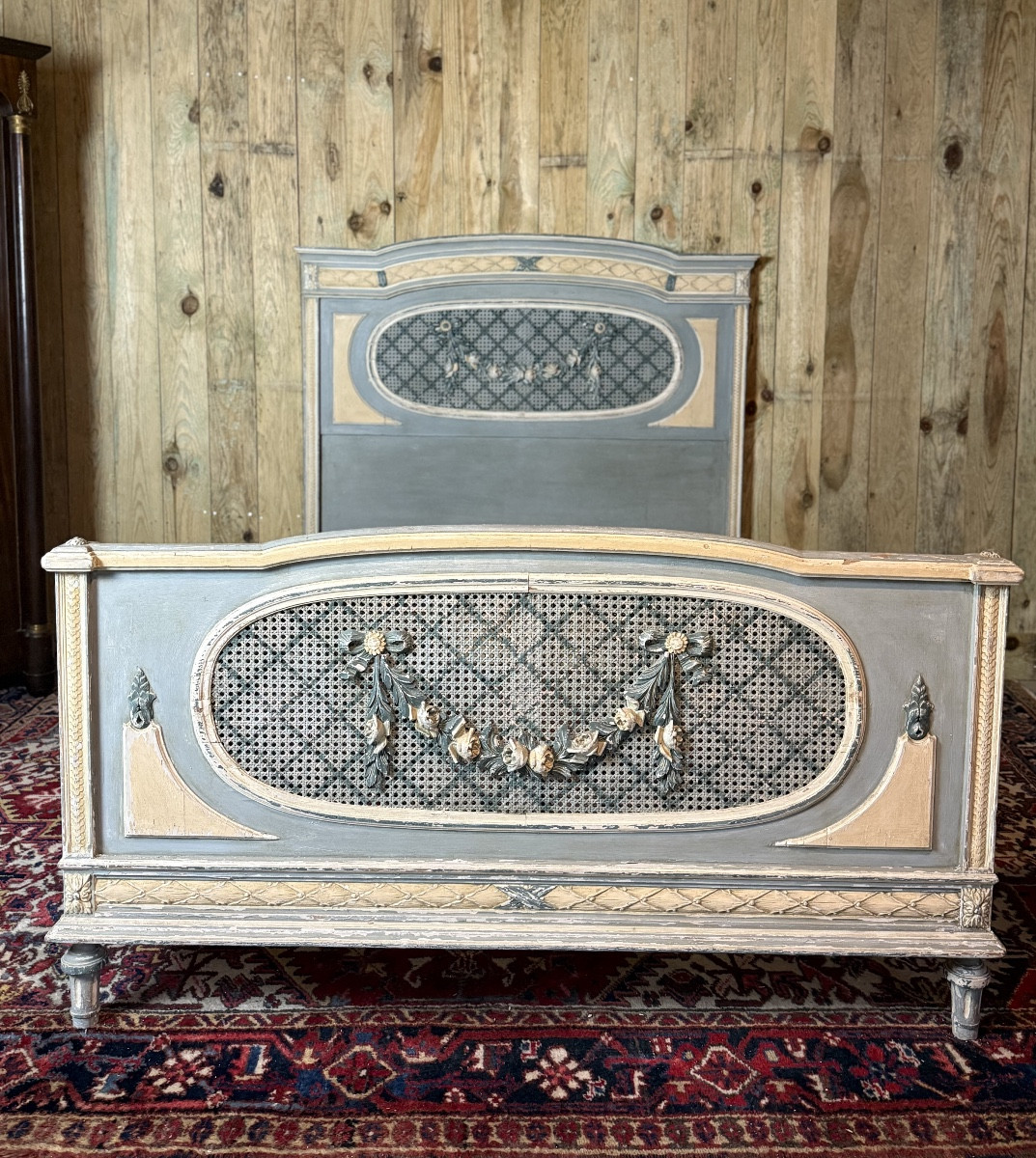 Louis XVI Style Lacquered And Caned Bed. 