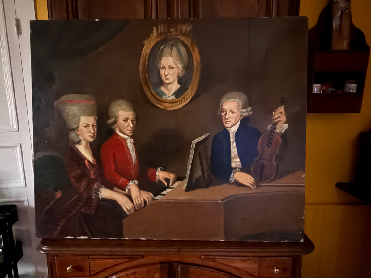 " La famille Mozart" huile sur toile d'après Johann Nepomuk  della croce. -photo-2