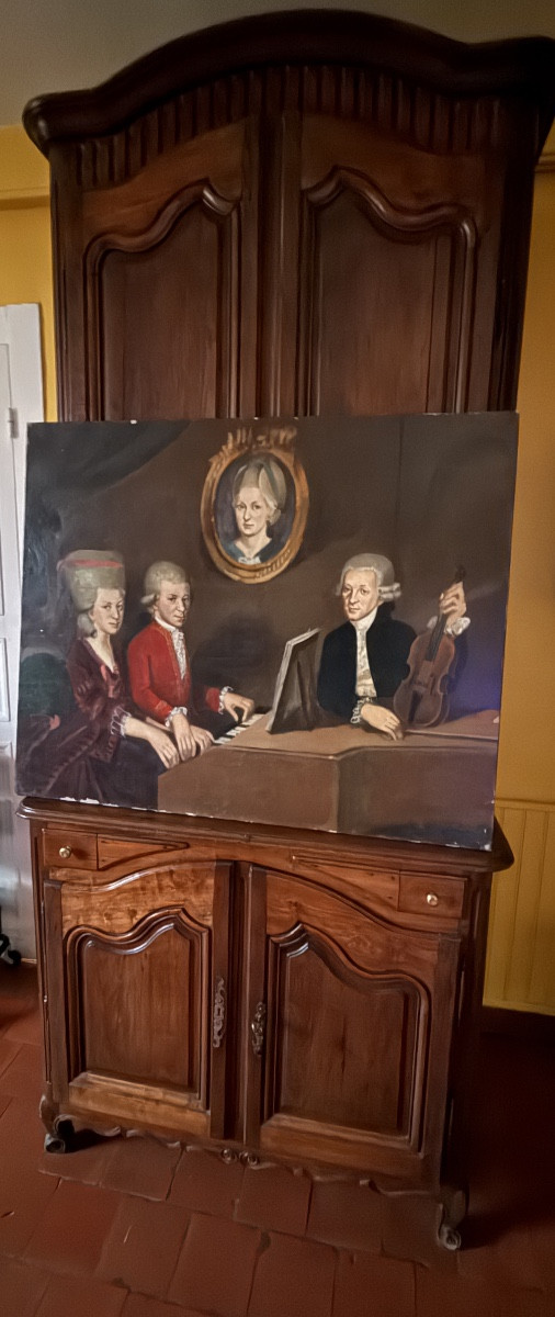 " La famille Mozart" huile sur toile d'après Johann Nepomuk  della croce. -photo-3