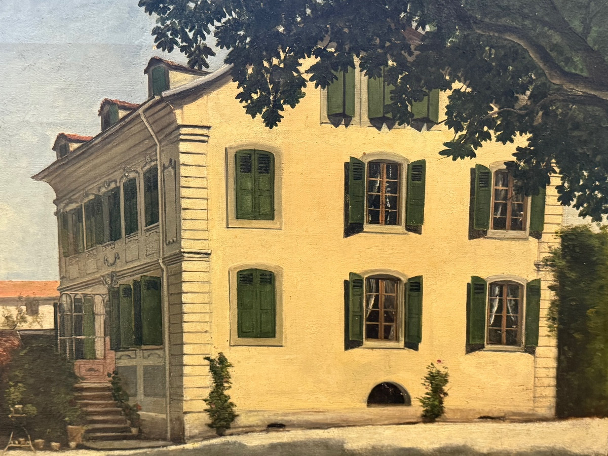 Oil On Canvas Depicting A Bourgeois House In The South Of France - 20th Century -photo-2
