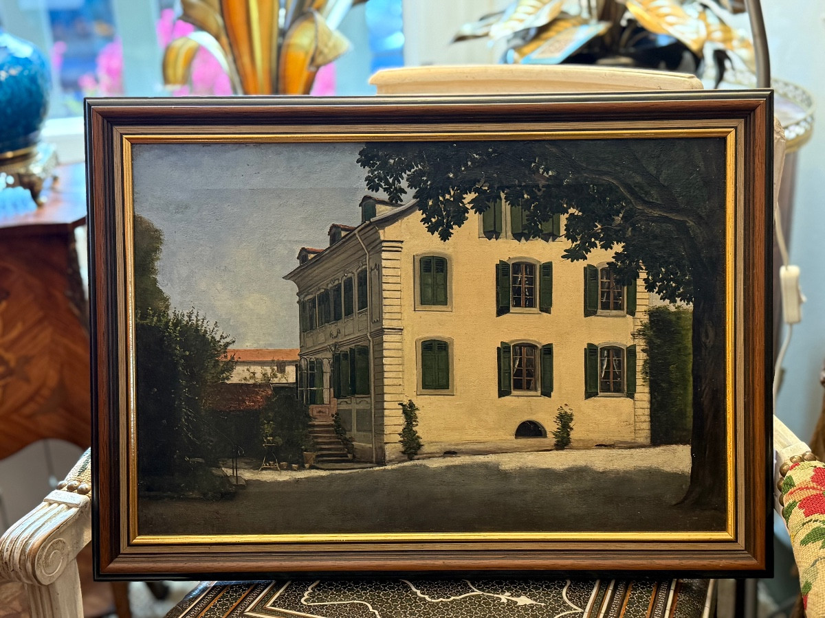 Oil On Canvas Depicting A Bourgeois House In The South Of France - 20th Century 