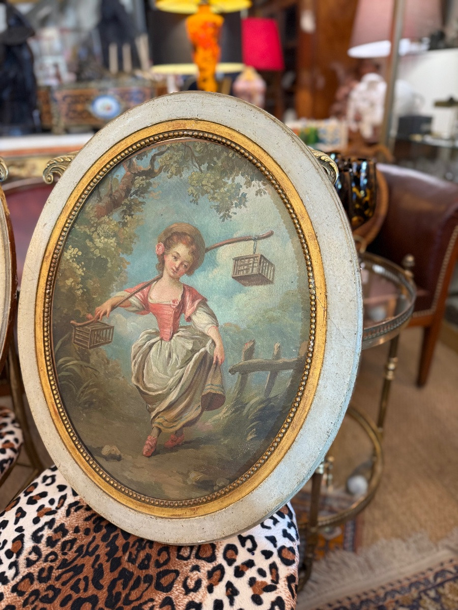 Paire de tableaux romantique - époque XVIII ème -photo-3