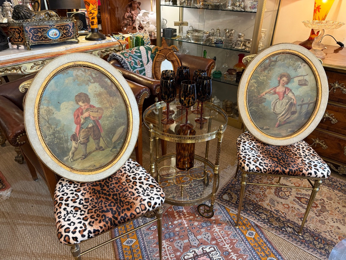 Paire de tableaux romantique - époque XVIII ème -photo-3