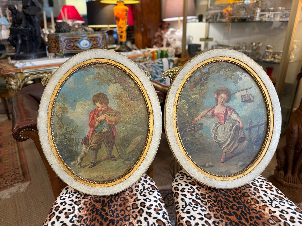 Paire de tableaux romantique - époque XVIII ème 