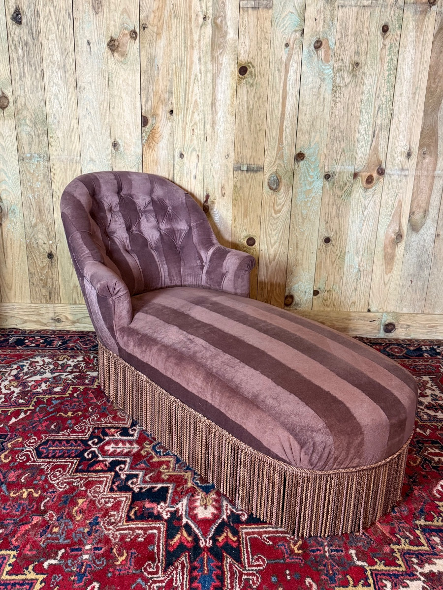 Méridienne à dossier capitonné d'époque Napoléon III. -photo-2