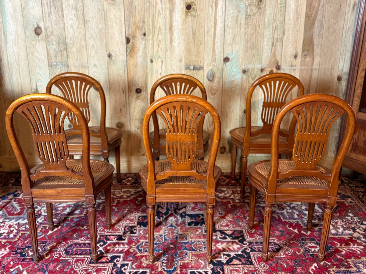 Suite de six chaises de style Louis XVI " A la gerbe de blé". -photo-4