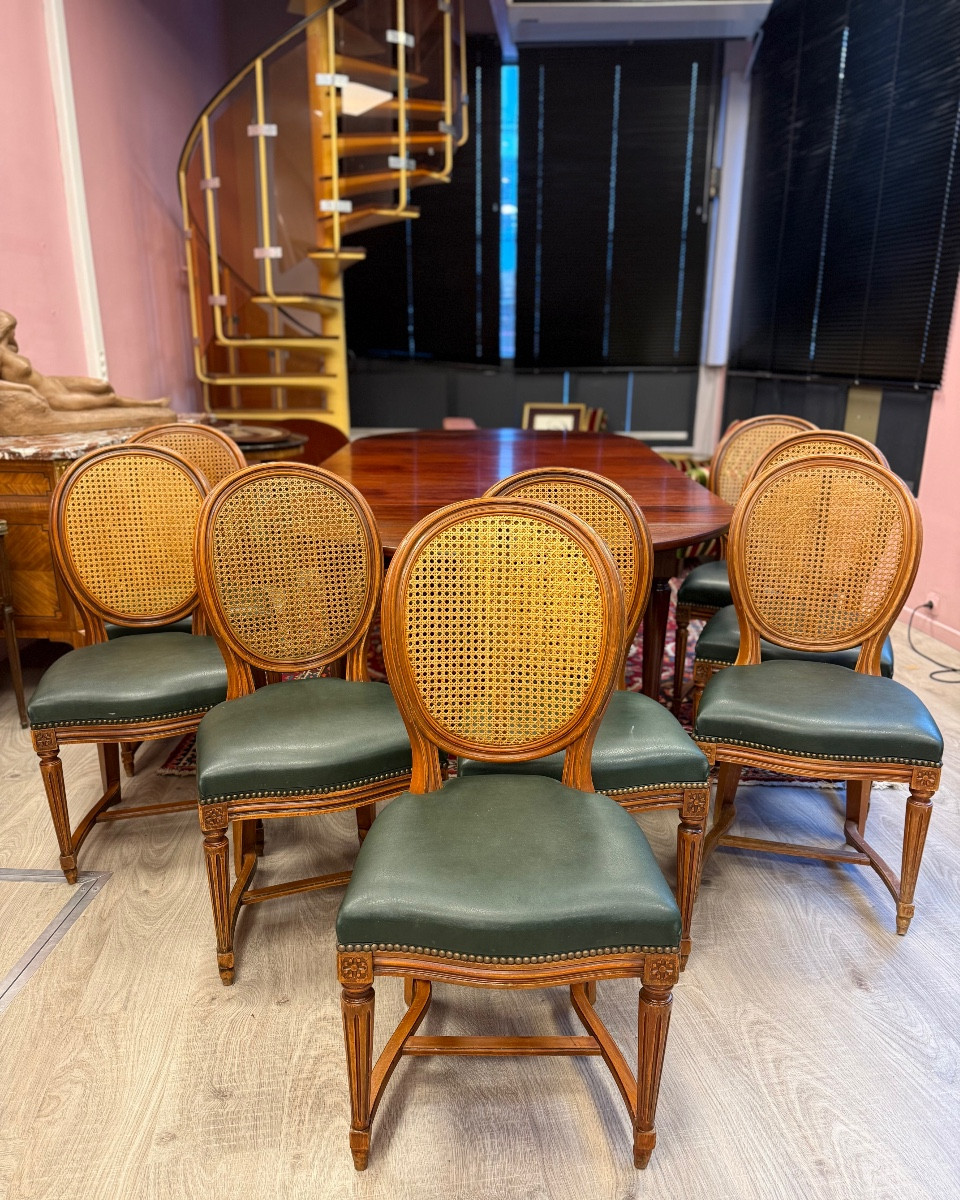 Set Of Eight Louis XVI Style Chairs In Natural Wood. 