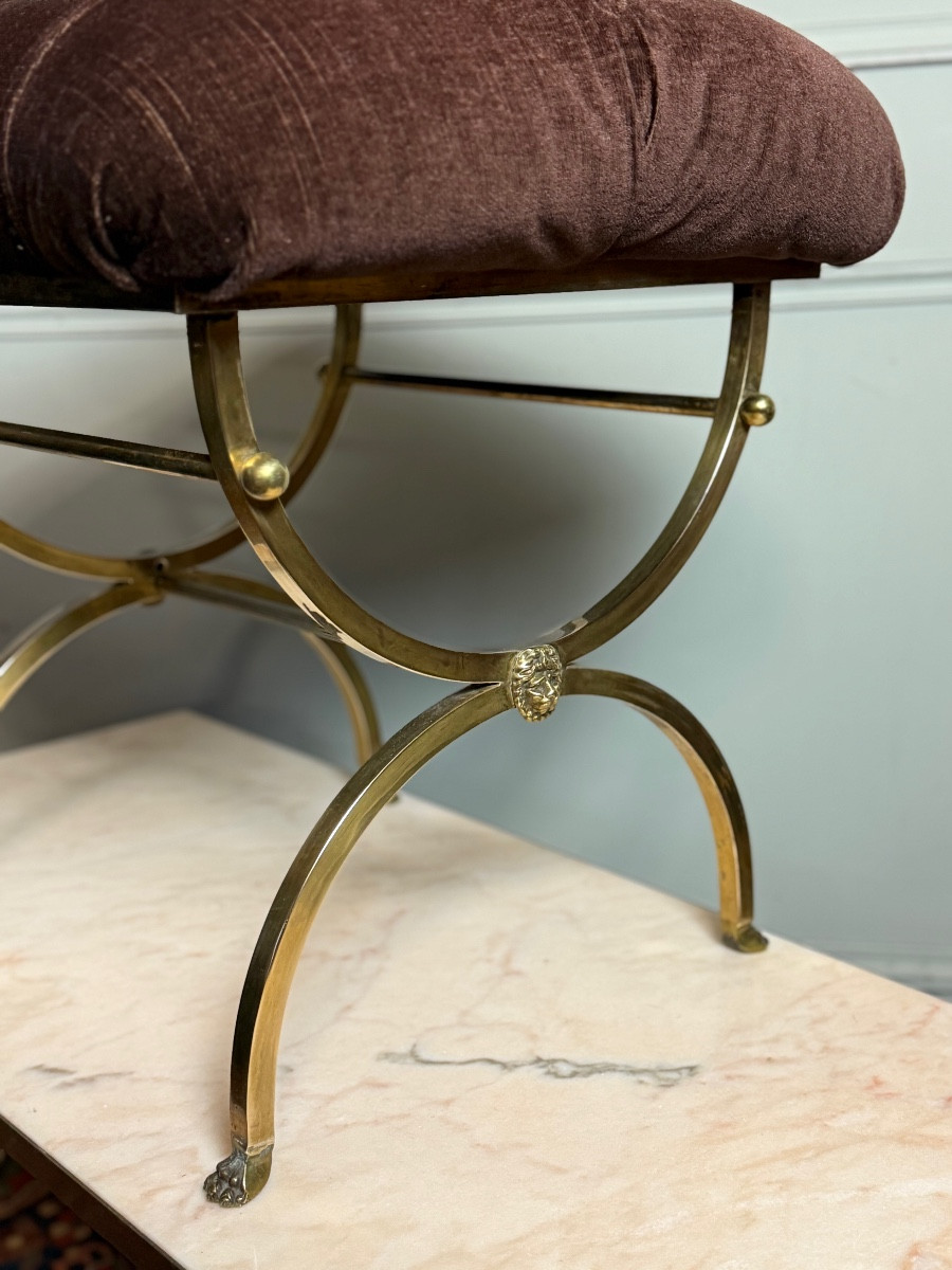 Curule Stool In Gilded Brass.-photo-2