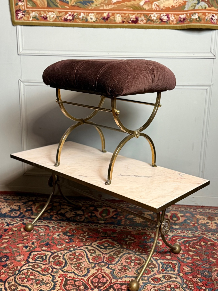 Curule Stool In Gilded Brass.-photo-3