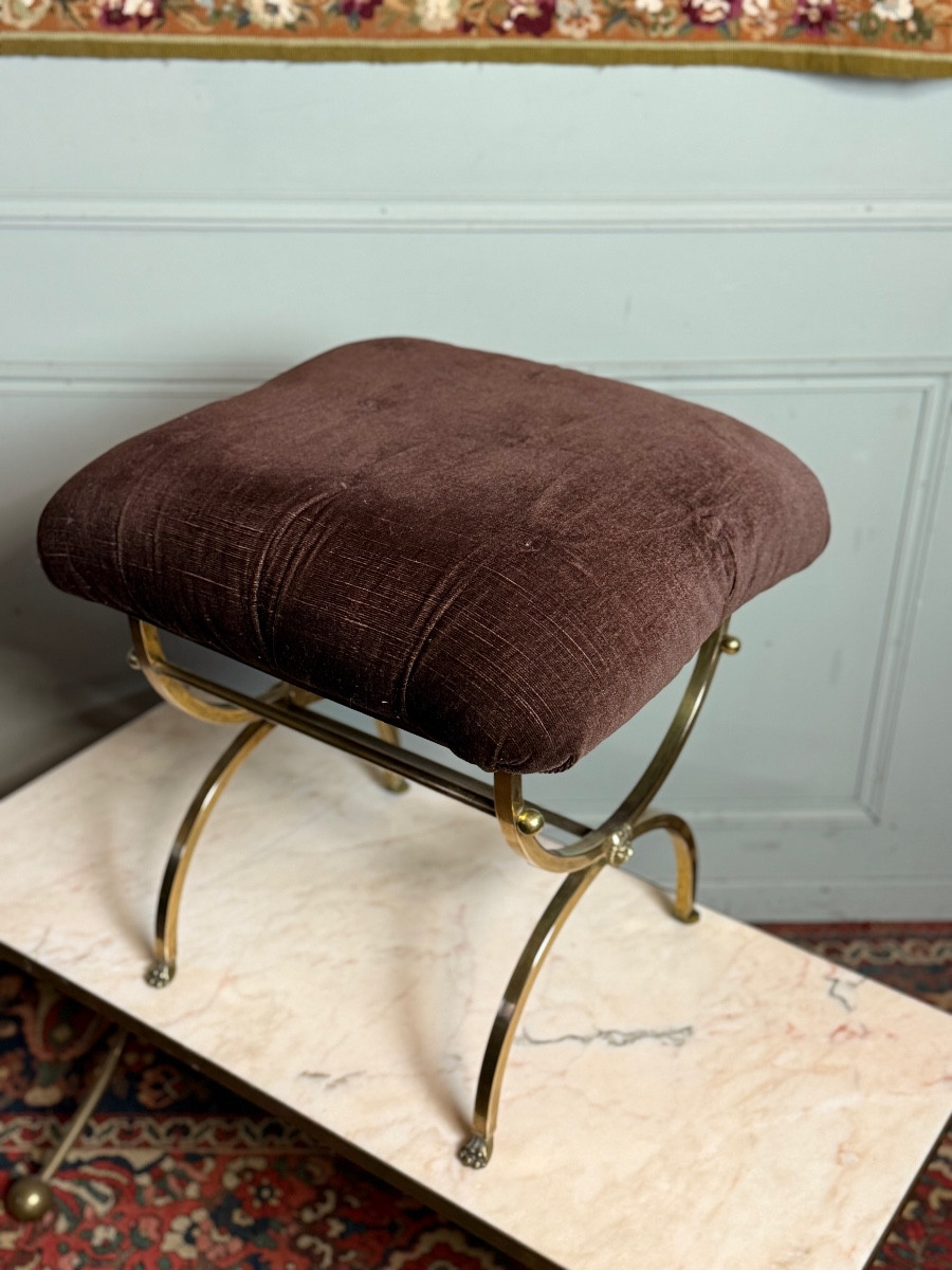 Curule Stool In Gilded Brass.-photo-4