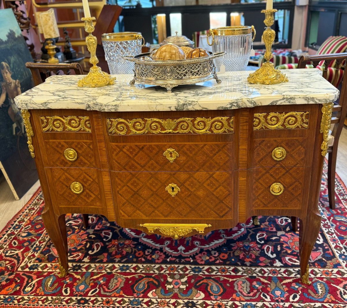 Transitional Style Chest Of Drawers With Raised Projection, Stamped R.roessle