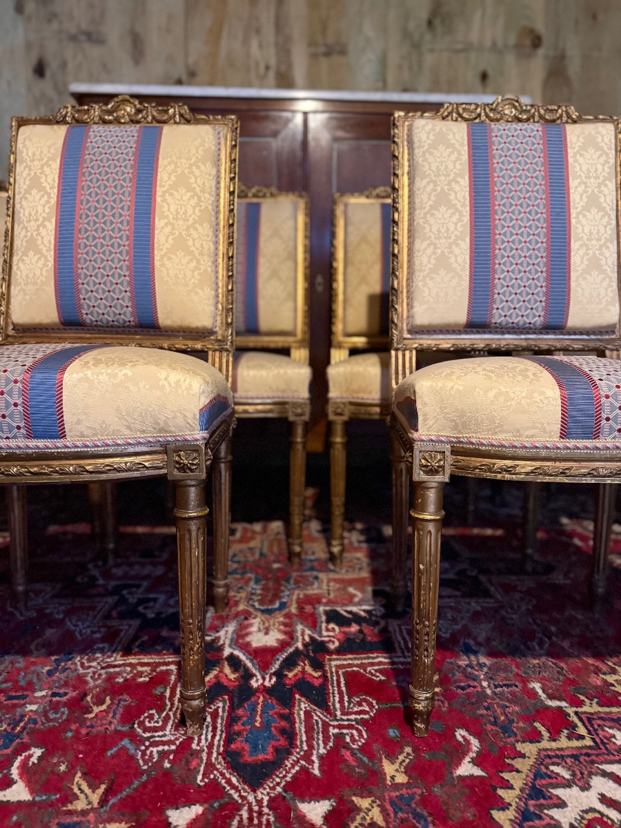 Set Of Four Louis XVI-style Chairs In Giltwood.-photo-1