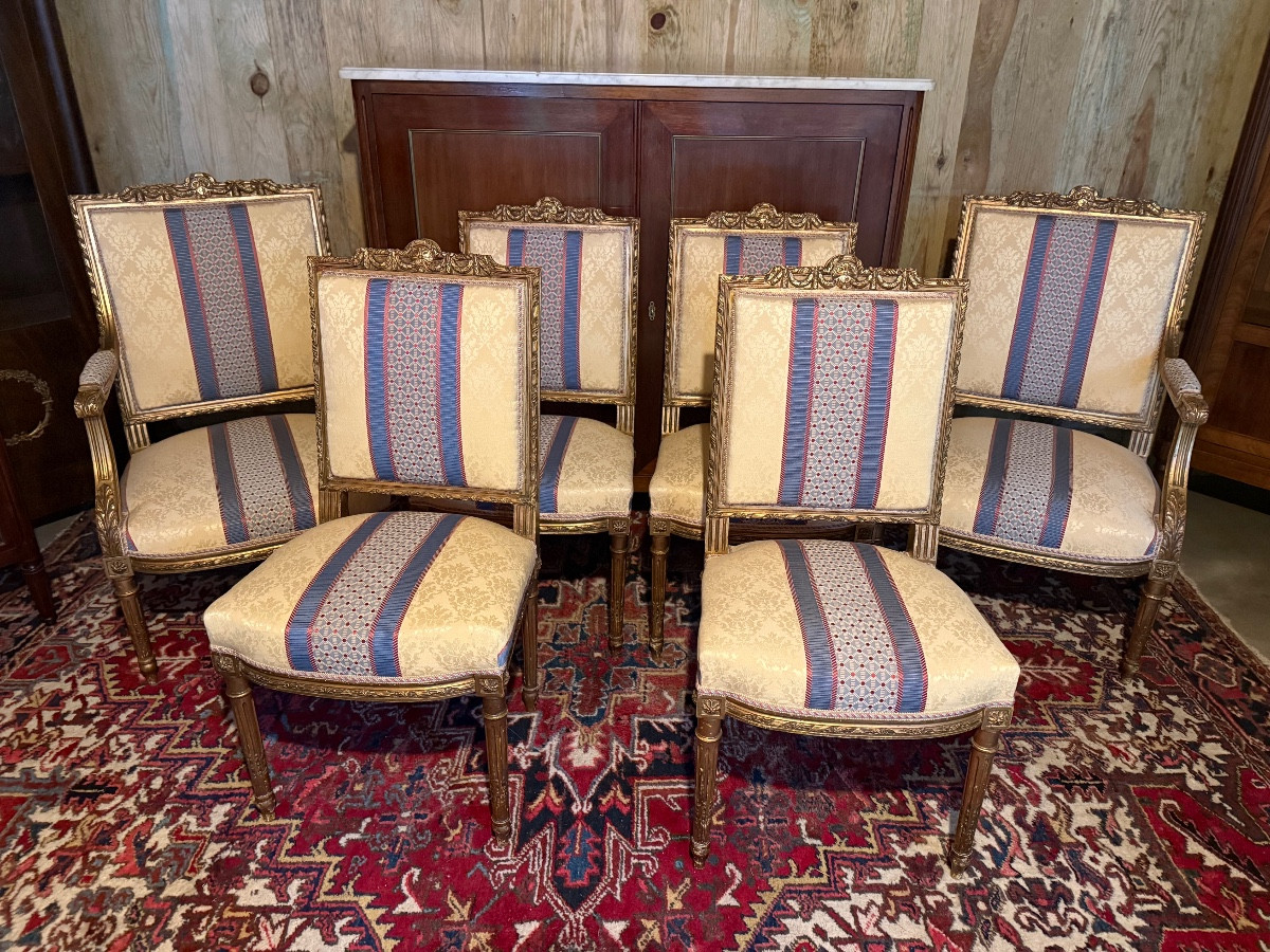 Set Of Four Louis XVI-style Chairs In Giltwood.