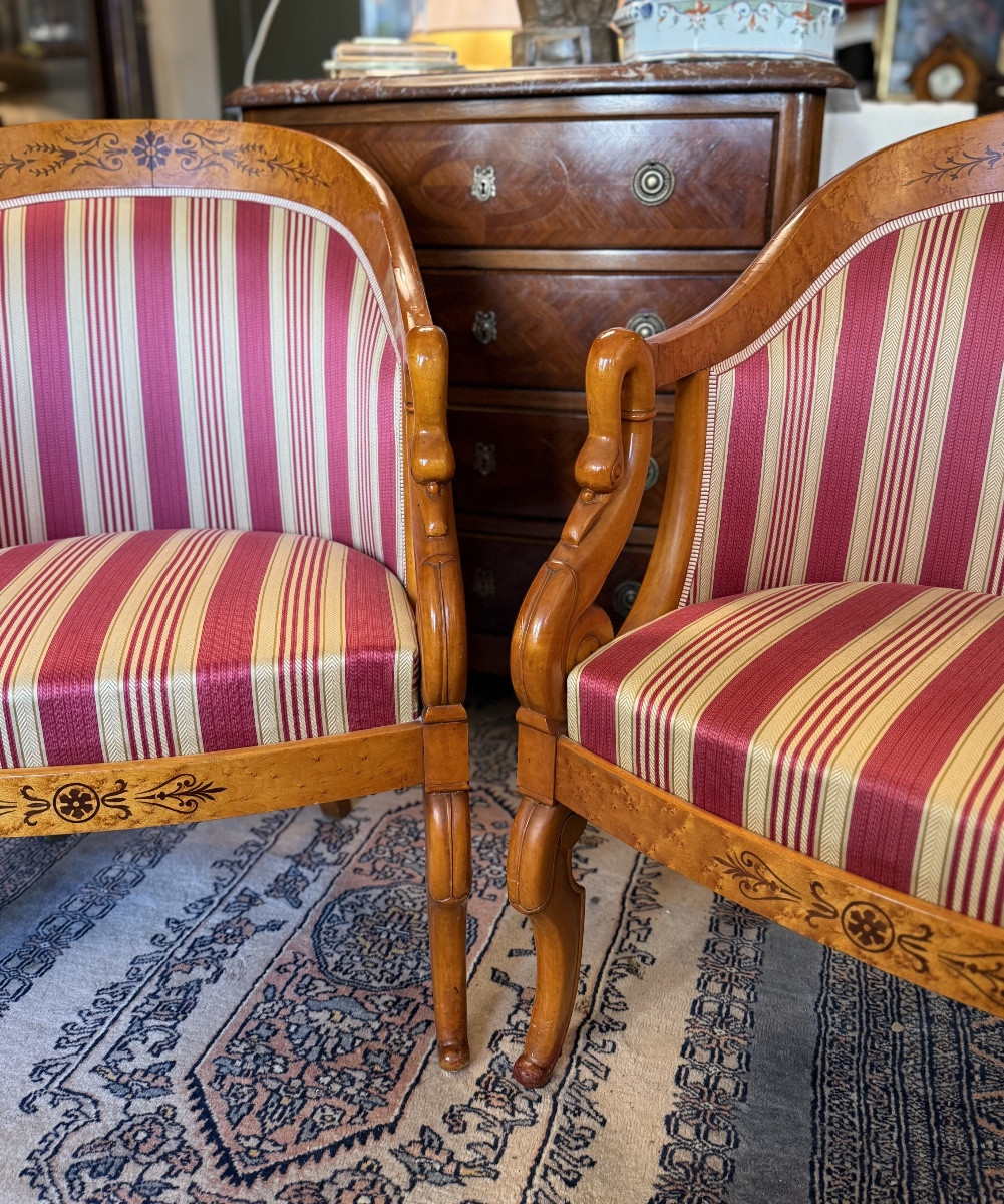 Paires de fauteuils gondoles de style Charles X.  -photo-2