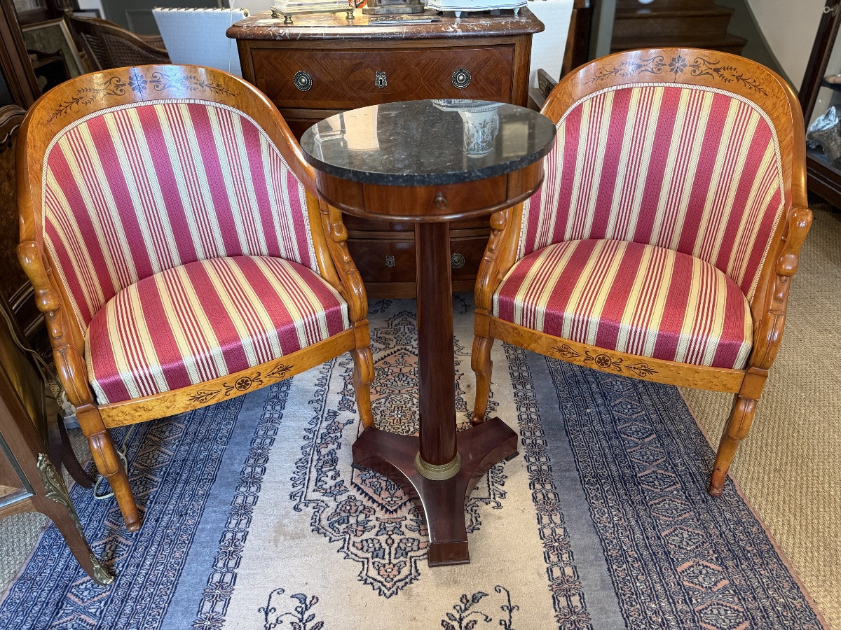 Paires de fauteuils gondoles de style Charles X.  -photo-4