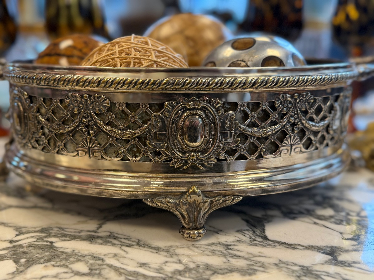 Jardinière corbeille en métal argenté style Louis XVI-photo-2