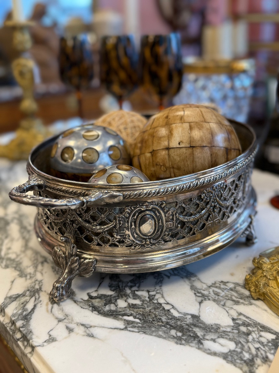 Jardinière corbeille en métal argenté style Louis XVI-photo-4