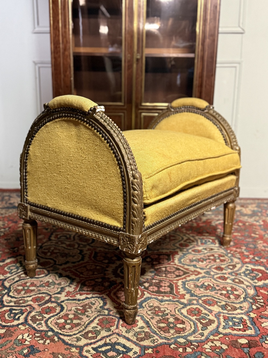 Louis XVI Style Bench In Gilded Wood. -photo-2