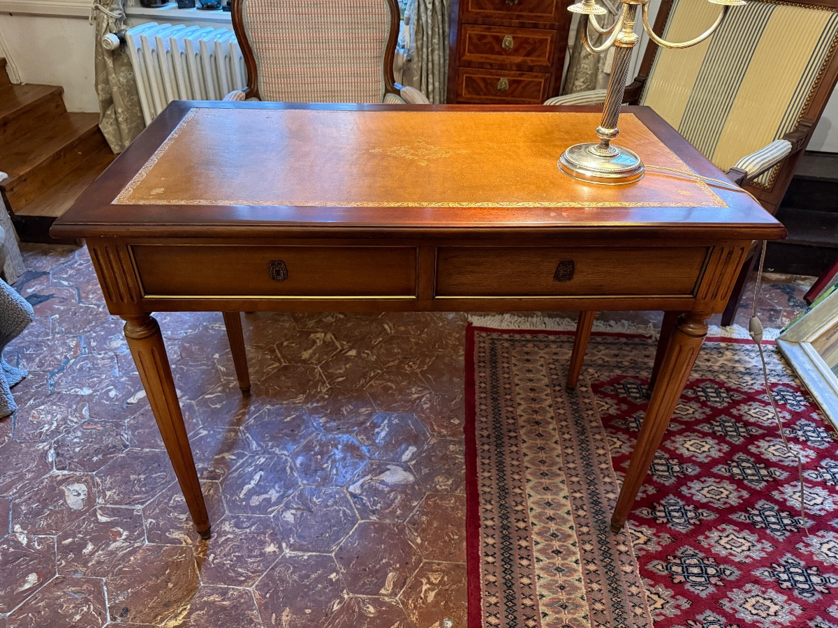 Louis XVI Style Mahogany Flat Desk With Pull-out Drawer. -photo-2