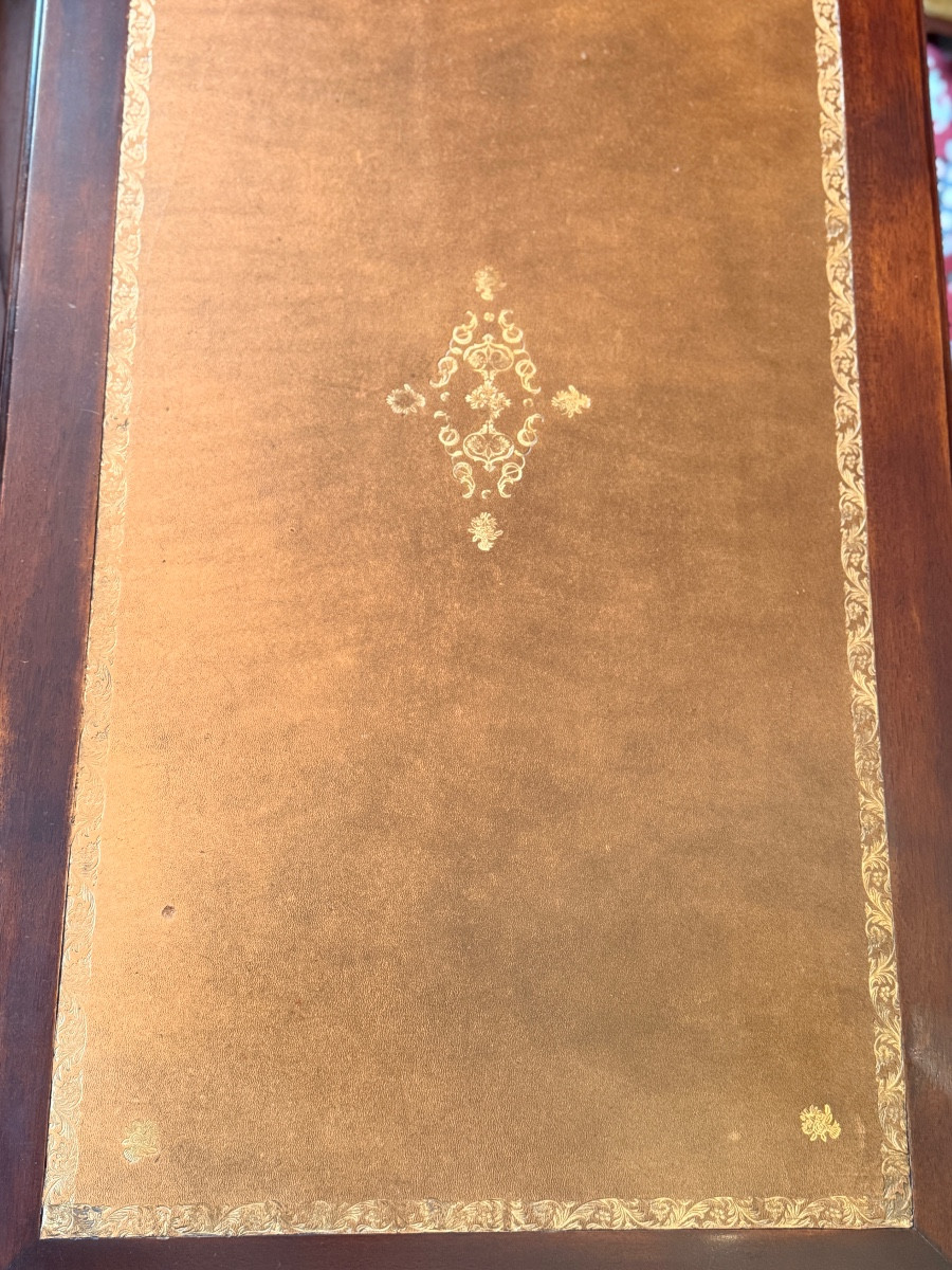 Louis XVI Style Mahogany Flat Desk With Pull-out Drawer. -photo-4