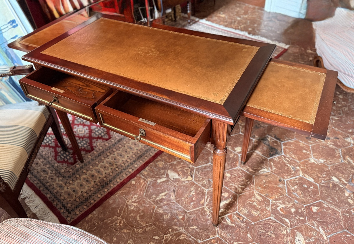 Louis XVI Style Mahogany Flat Desk With Pull-out Drawer. -photo-2
