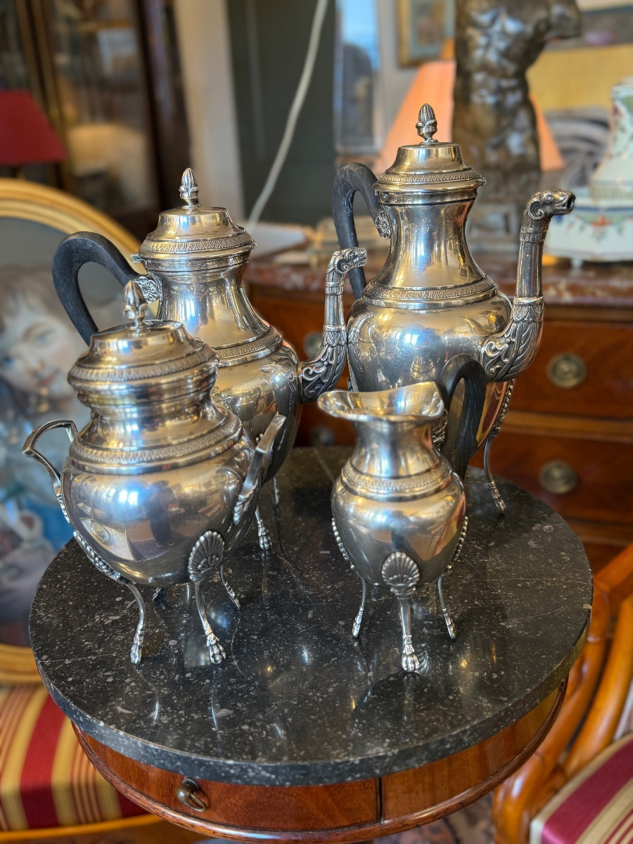 Service And An Empire-style Coffee Set, In Silver-plated Metal.-photo-2