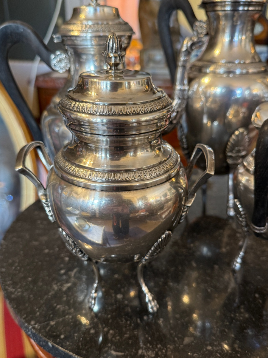 Service And An Empire-style Coffee Set, In Silver-plated Metal.-photo-3