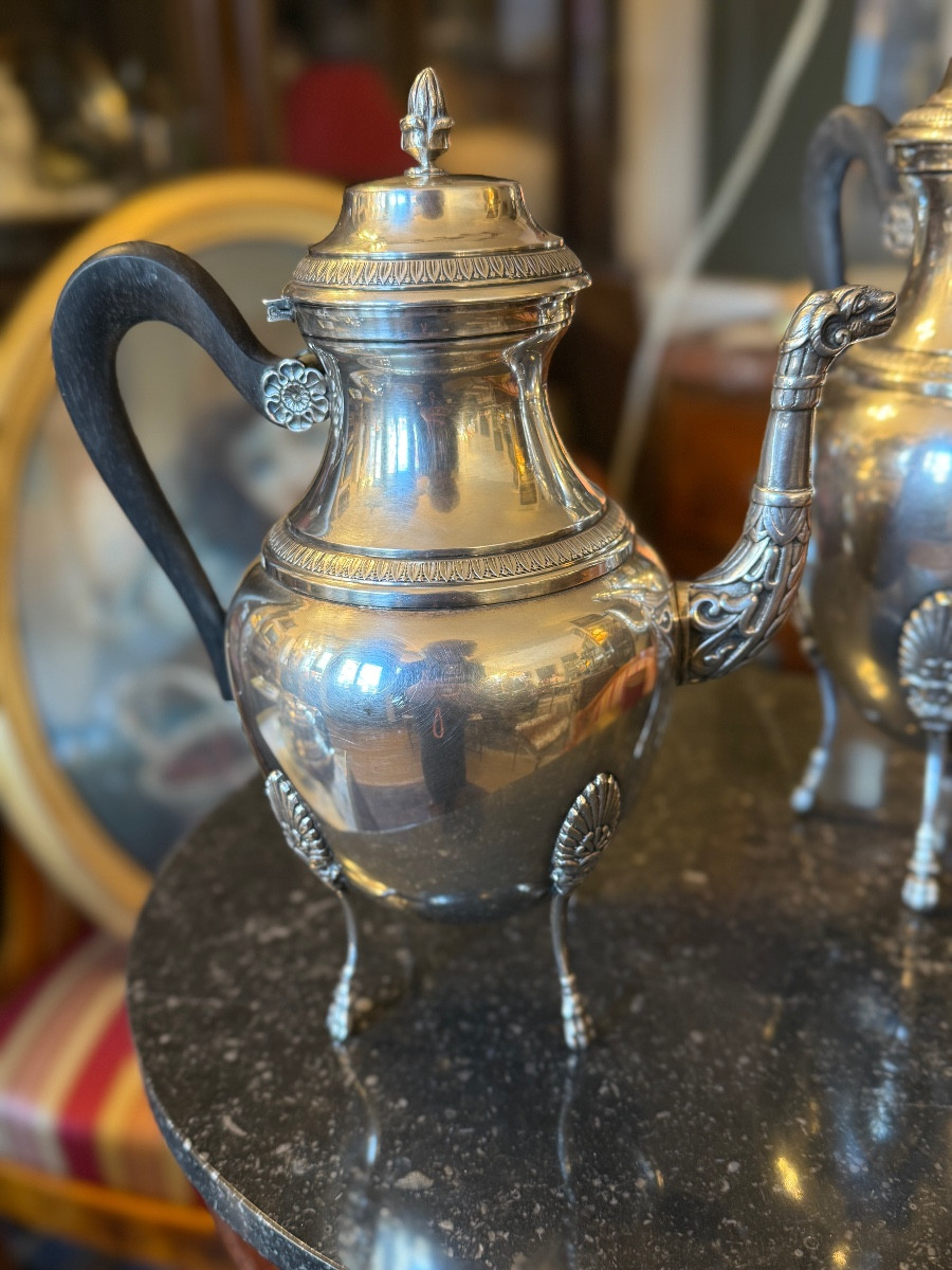 Service And An Empire-style Coffee Set, In Silver-plated Metal.-photo-1